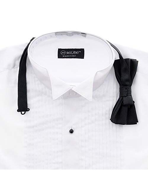 Milani Men's Tuxedo Shirts with French Cuffs and Bow Tie (20", 36/37, White)