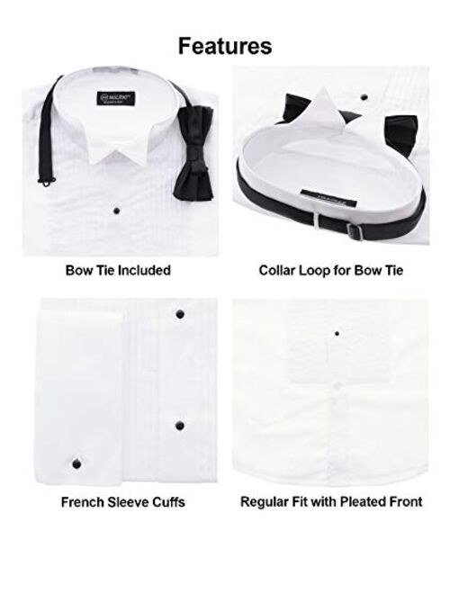 Milani Men's Tuxedo Shirts with French Cuffs and Bow Tie (20", 36/37, White)