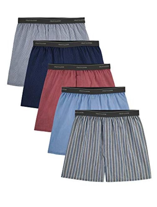 Fruit of the Loom Men's Cotton Solid Elastic Waist Tag-Free Boxer Shorts