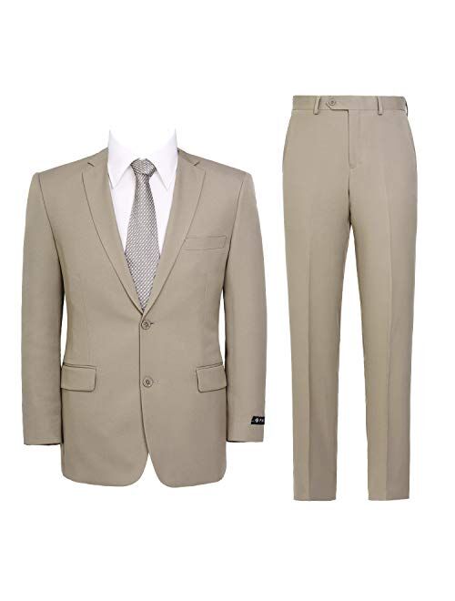 Pio Lorenzo Men's Suit 2-Piece Classic Fit Solid Color Single Breasted 2 Buttons Jacket Dress Pants