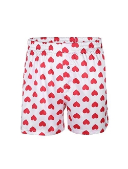 inlzdz Men's Silk Satin Lip Love Heart Print Boxer Shorts Summer Loose Lounge Sports Shorts Pants