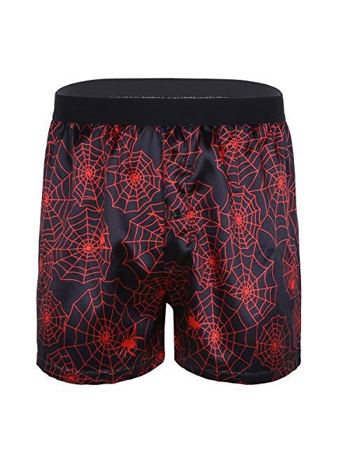 inlzdz Men's Silk Satin Lip Love Heart Print Boxer Shorts Summer Loose Lounge Sports Shorts Pants