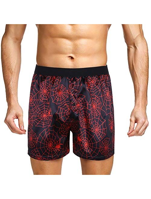 inlzdz Men's Silk Satin Lip Love Heart Print Boxer Shorts Summer Loose Lounge Sports Shorts Pants