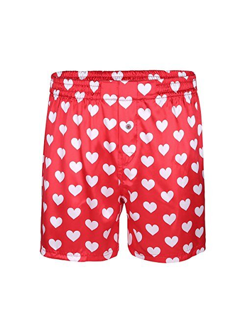 inlzdz Men's Silk Satin Lip Love Heart Print Boxer Shorts Summer Loose Lounge Sports Shorts Pants