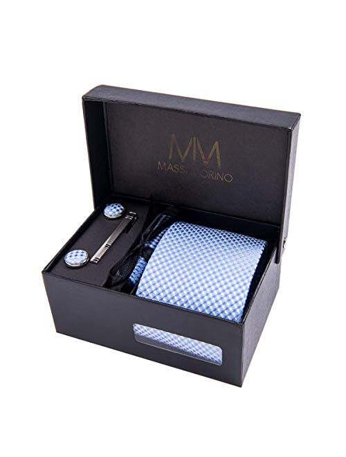 Massi Morino - Men tie set (incl. handkerchief + cufflinks + tie pin) Italian style ties for men