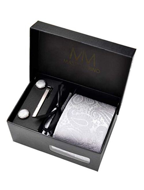 Massi Morino - Men tie set (incl. handkerchief + cufflinks + tie pin) Italian style ties for men