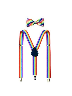 Suspenders For Men,Women Adjustable Suspends Bow Tie Set Solid Color Y Shape