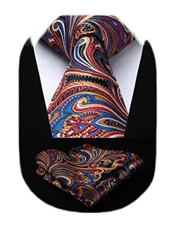 Extra Long Floral Paislry Tie Handkerchief Men's Necktie & Pocket Square Set