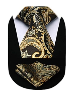 Extra Long Floral Paislry Tie Handkerchief Men's Necktie & Pocket Square Set