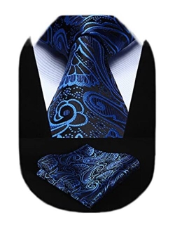 Extra Long Floral Paislry Tie Handkerchief Men's Necktie & Pocket Square Set