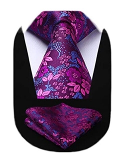 Extra Long Floral Paislry Tie Handkerchief Men's Necktie & Pocket Square Set