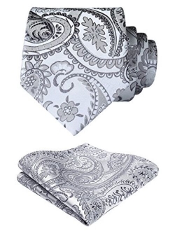 Extra Long Floral Paislry Tie Handkerchief Men's Necktie & Pocket Square Set