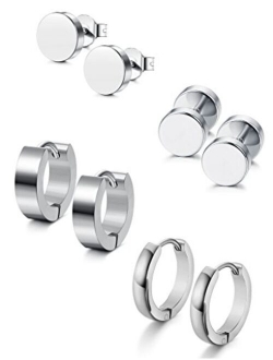 Jstyle 4 Pairs Stainless Steel Stud Earrings for Men Women Hoop Earrings Huggie Piercing 18G