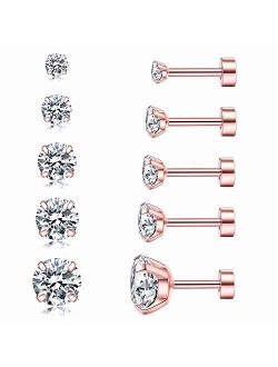 Cubic Zirconia Hypoallergenic Stud Earrings for Women Men Girls Statement Cartilage Fashion Surgical Steel Helix Earrings 5 Pairs