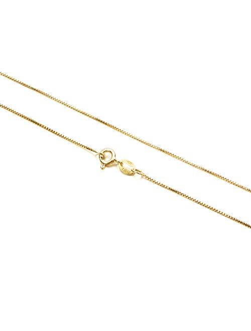 18k Gold over Sterling Silver 1mm Box Chain Necklace Made in Italy 14 Inch