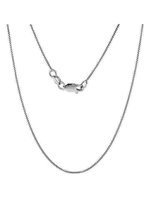 Sterling Silver Box Chain Necklace 0.8mm Very Thin Nickel Free Italy, Sizes 7-30 inch