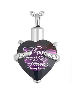 PREKIAR Heart Cremation Urn Necklace for Ashes Urn Jewelry Memorial Pendant with Fill Kit and Gift Box - Always on My Mind Forever in My Heart