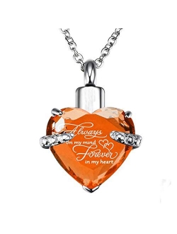 PREKIAR Heart Cremation Urn Necklace for Ashes Urn Jewelry Memorial Pendant with Fill Kit and Gift Box - Always on My Mind Forever in My Heart