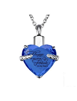 PREKIAR Heart Cremation Urn Necklace for Ashes Urn Jewelry Memorial Pendant with Fill Kit and Gift Box - Always on My Mind Forever in My Heart