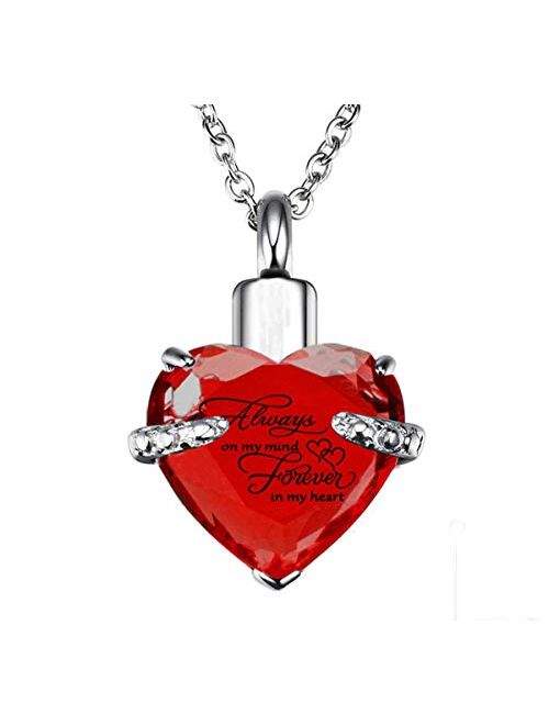 PREKIAR Heart Cremation Urn Necklace for Ashes Urn Jewelry Memorial Pendant with Fill Kit and Gift Box - Always on My Mind Forever in My Heart