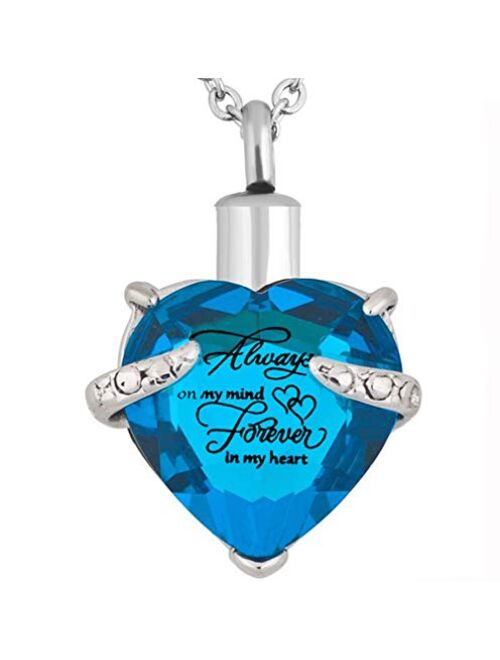 PREKIAR Heart Cremation Urn Necklace for Ashes Urn Jewelry Memorial Pendant with Fill Kit and Gift Box - Always on My Mind Forever in My Heart