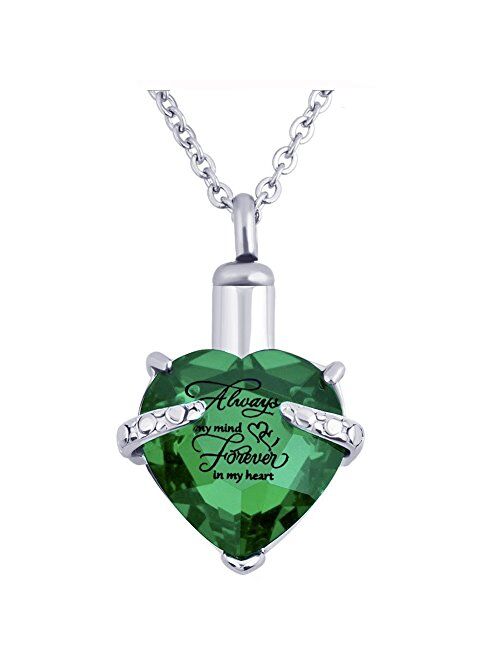 PREKIAR Heart Cremation Urn Necklace for Ashes Urn Jewelry Memorial Pendant with Fill Kit and Gift Box - Always on My Mind Forever in My Heart