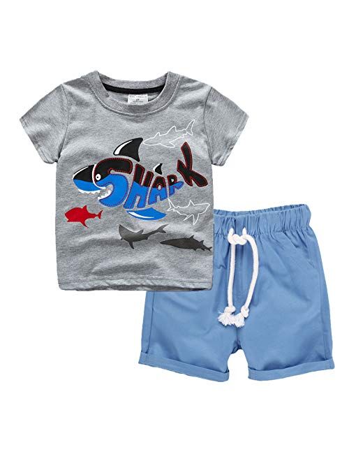 BIBNice Toddler Boy Clothes Kids Summer Cotton Outfits Shirt Short Sets 2-7T