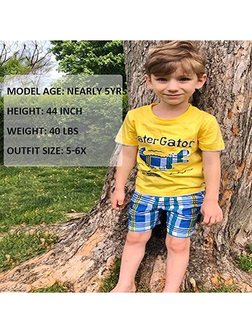 Gorboig Toddler Boy Clothes Summer Outfits Short Sleeve Clothing Set T-Shirt&Shorts 2 Packs 2-7T