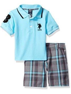 Boys' Little Embellished Pique Polo Shirt and Plaid Short