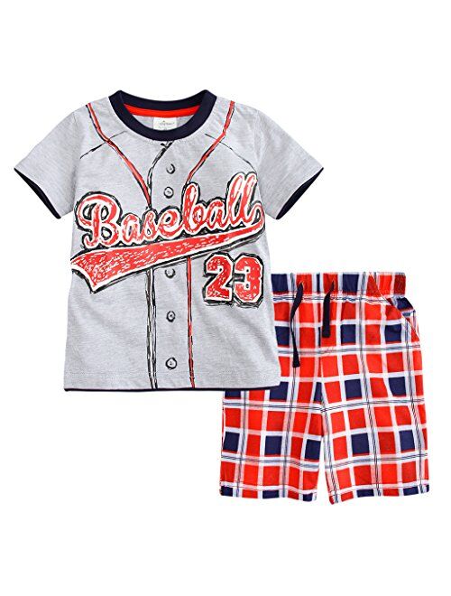 Meeyou Little Boys' Cotton Short Sleeve T-Shirt & Plaid Shorts Set