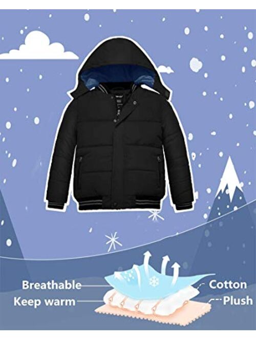 Wantdo Boy's Padded Winter Coat Windproof Puffer Jacket with Removable Hood