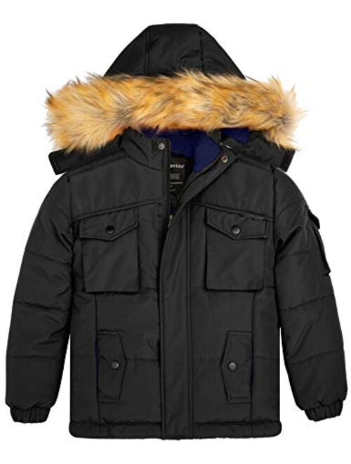 Wantdo Boy's Winter Coat Windproof Thick Puffer Jacket with Removable Fur Hood