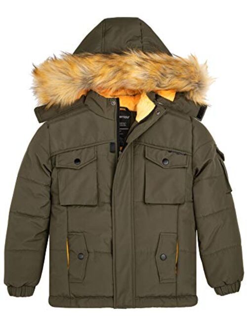 Wantdo Boy's Winter Coat Windproof Thick Puffer Jacket with Removable Fur Hood