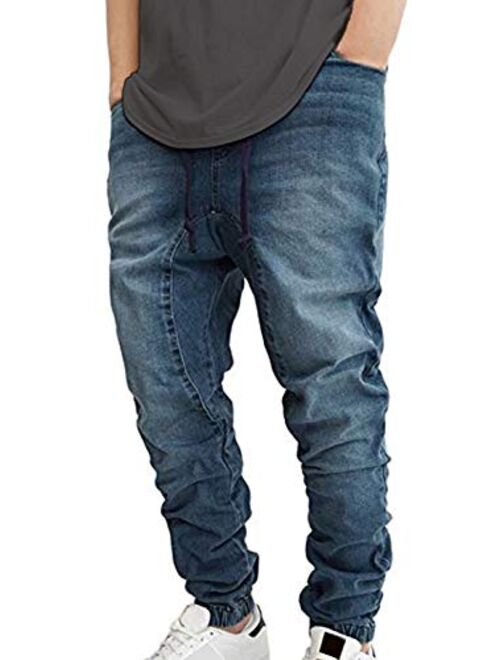 Victorious Men's DK Indigo Drop Crotch Denim Jogger Pants