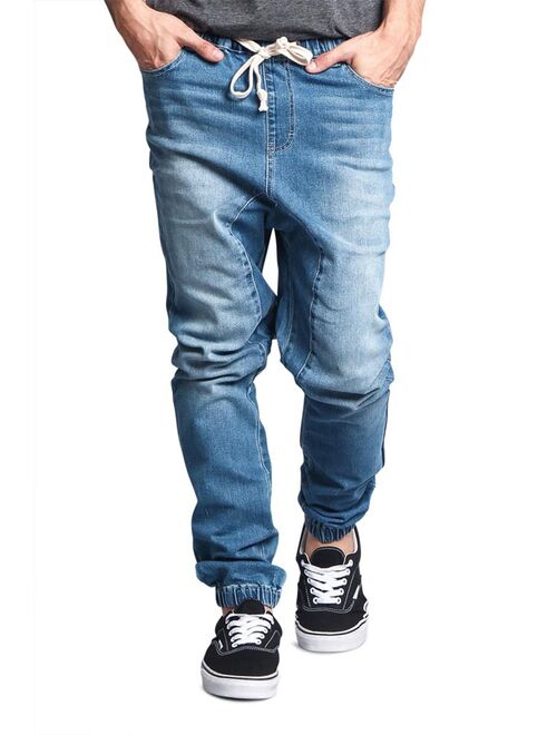 Victorious Mens Drop Crotch Jogger Denim Pants JG803 - LIGHT INDIGO - Large