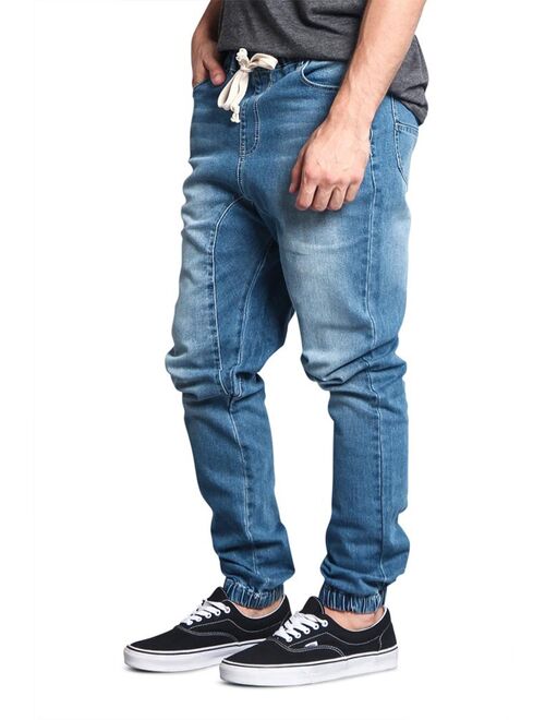 Victorious Mens Drop Crotch Jogger Denim Pants JG803 - LIGHT INDIGO - Large