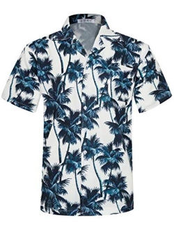 Mens Hawaiian Aloha Shirts with Packets Floral Tropical Beach Casual Button Down