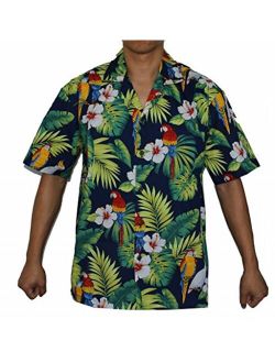 Made in Hawaii ! Men's Hibiscus Parrots Hawaiian Luau Cruise Aloha Shirt