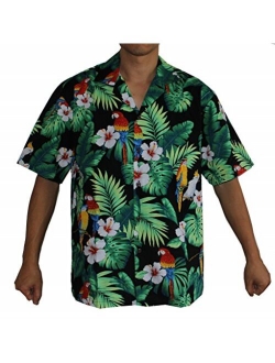 Made in Hawaii ! Men's Hibiscus Parrots Hawaiian Luau Cruise Aloha Shirt