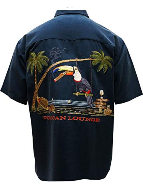 Bamboo Cay Mens Short Sleeve Toucan Lounge Embroidered Hawaiian Tropical Shirt