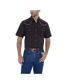 ELY CATTLEMAN Men's Short Sleeve Solid Western Shirt with Contrast Piping