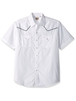 ELY CATTLEMAN Men's Short Sleeve Solid Western Shirt with Contrast Piping