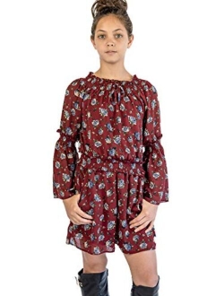 Smukke, Big Girls Tween Floral Printed Tier Ruffle Sleeves Romper (Many Options) with Pockets, 7-16