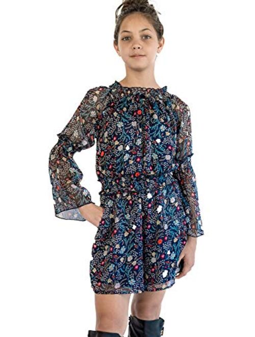 Smukke, Big Girls Tween Floral Printed Tier Ruffle Sleeves Romper (Many Options) with Pockets, 7-16