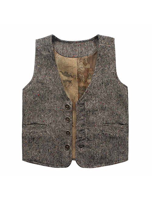 Coodebear Boys' Girls' Map Lined Pockets Buttons V Collar Vests (2-16 Years)