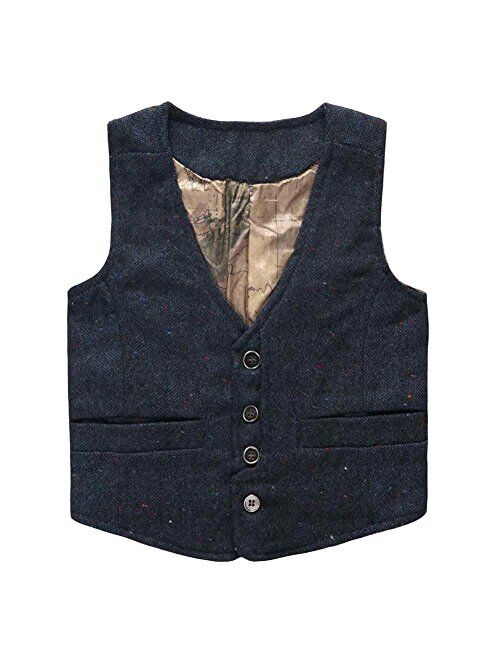 Coodebear Boys' Girls' Map Lined Pockets Buttons V Collar Vests (2-16 Years)