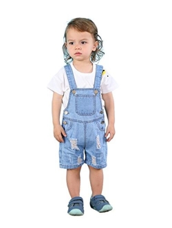 Kidscool Baby & Toddler Girls/Boys Big Bibs Ripped Hole Summer Jeans Shortalls