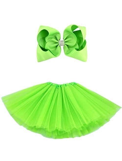 BGFKS 5 Layered Tulle Tutu Skirt for Girls with Hairbow and Hairties, Ballet Dressing Up Kid Tutu Skirt