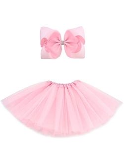 BGFKS 5 Layered Tulle Tutu Skirt for Girls with Hairbow and Hairties, Ballet Dressing Up Kid Tutu Skirt