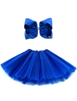 BGFKS 5 Layered Tulle Tutu Skirt for Girls with Hairbow and Hairties, Ballet Dressing Up Kid Tutu Skirt